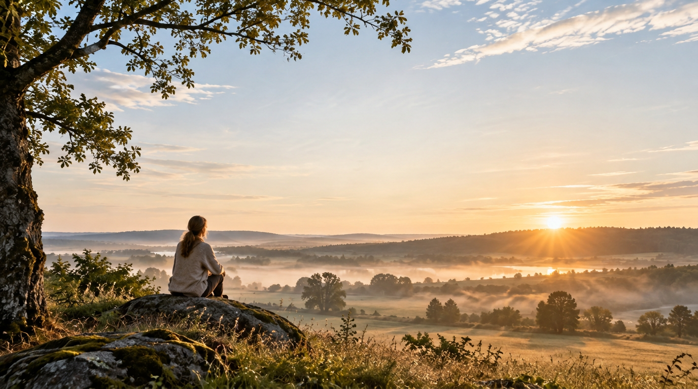 En stilla morgon i naturen, med utsikt över solbelysta fält